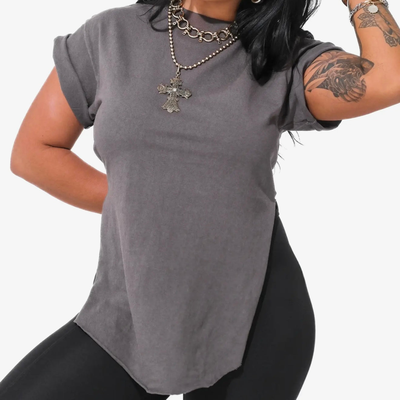 Side Slit Tee - Stone